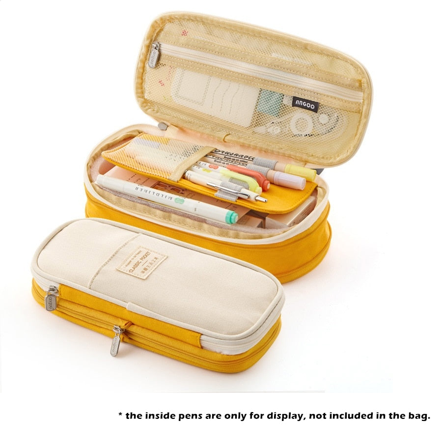 Classic Pocket Pen Pencil Case, Folded Canvas Storage Bag