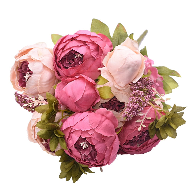 1Bunch European Artificial Peony Flowers Silk Fake Flowers for Decoration