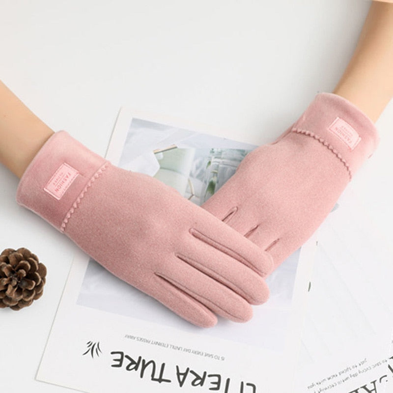 Winter Non-Inverted Velvet Cashmere Full Finger Warm Lace Gloves