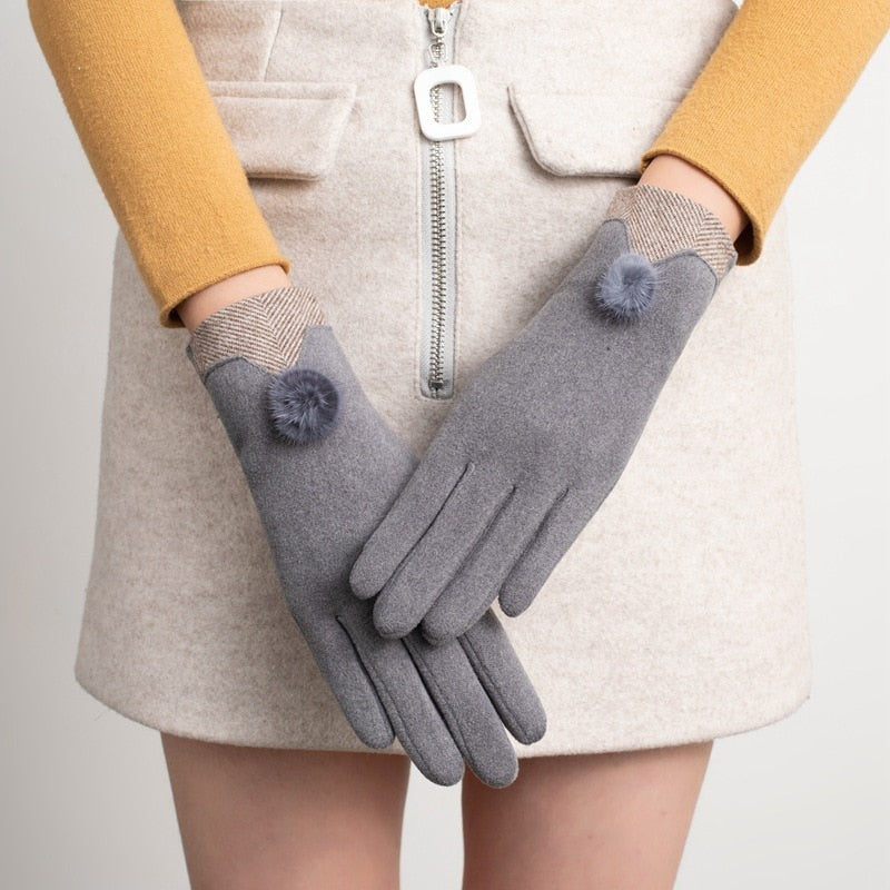 Winter Non-Inverted Velvet Cashmere Full Finger Warm Lace Gloves