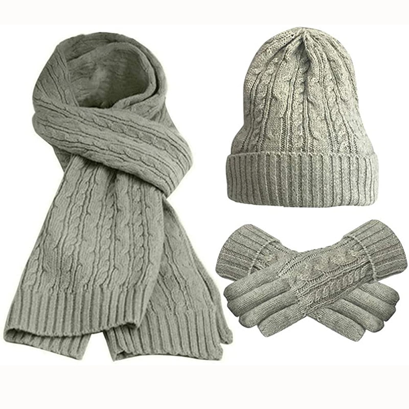 Women's Scarf Sets, Winter Knitted Hat Scarf Gloves