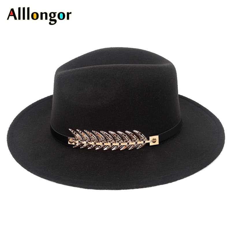 Winter Wide Brim Fedora Hat, Women Men Belt Panama Jazz Cap, Trilby Felt Vintage Hats