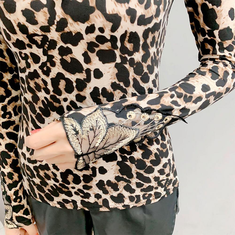Women Shirts Long Sleeve Leopard Print