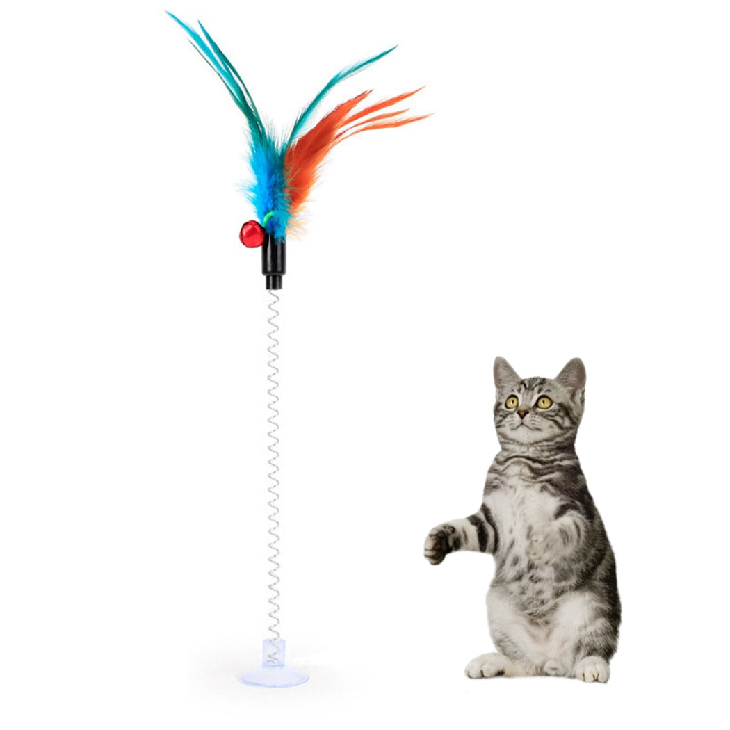 1pc Cat Toy Stick Feather Wand With Bell Mouse Cage Toys, Plastic Artificial Colorful Cat Teaser Toy