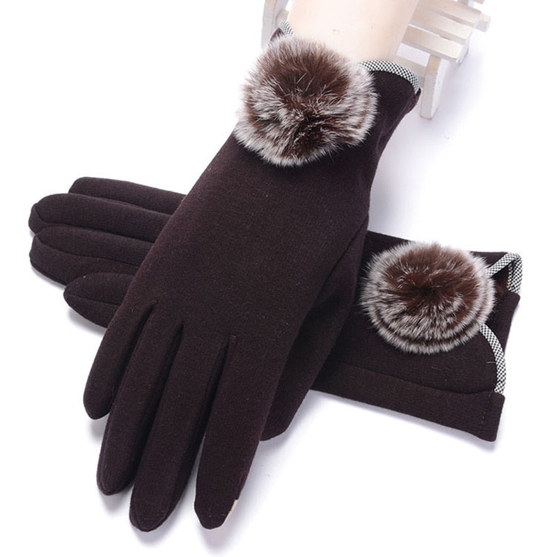 Winter Non-Inverted Velvet Cashmere Full Finger Warm Lace Gloves