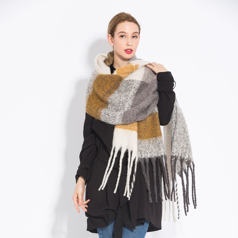 Cashmere Women Plaid Scarf, Winter Warm Shawl