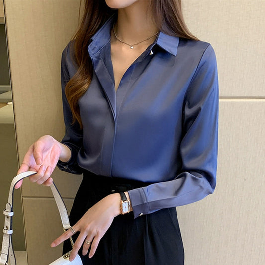 Silk Women's Shirt Long Sleeve Fashion Woman Blouses / Satin Top Female Shirts