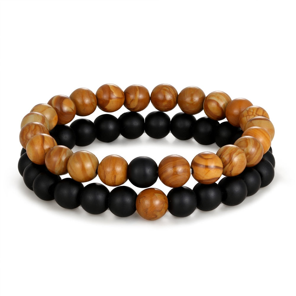 2pcs/set Crown Beads Charm Natural Stone Bracelets