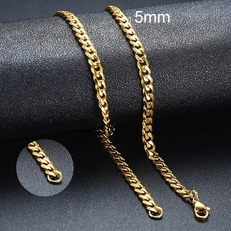 Cuban Chain Necklace for Men's & Women's, Basic Punk Stainless Steel Curb Link Chain Chokers