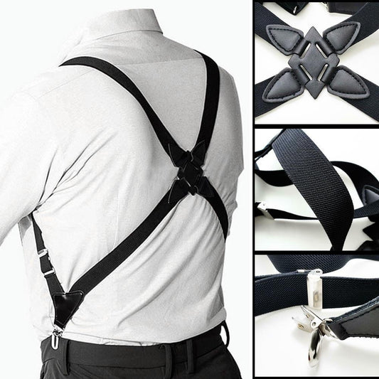 Men's Suspenders Adjustable Braces X Shape Elastic Strap Side Clip Crossover