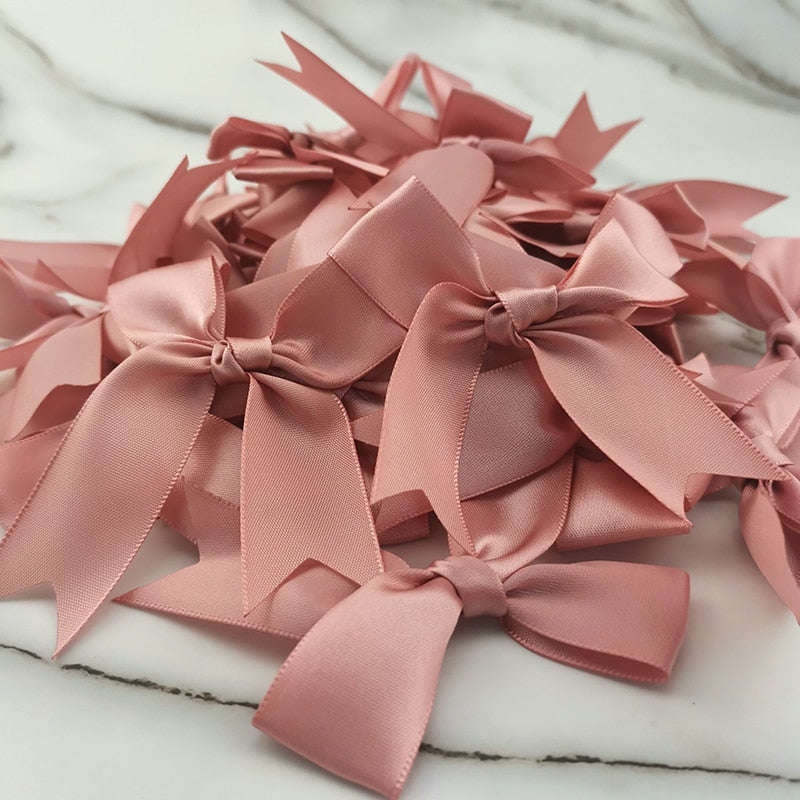 (50 Pcs/Pack) 85*85mm Fresh Pink Ribbon Bow Flower