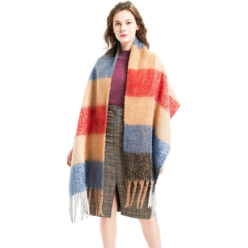 Cashmere Women Plaid Scarf, Winter Warm Shawl