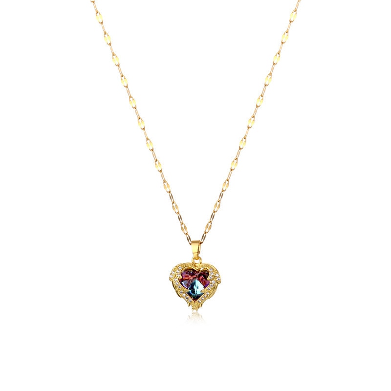 Zircon Crystal Ocean Heart Pendant Necklace