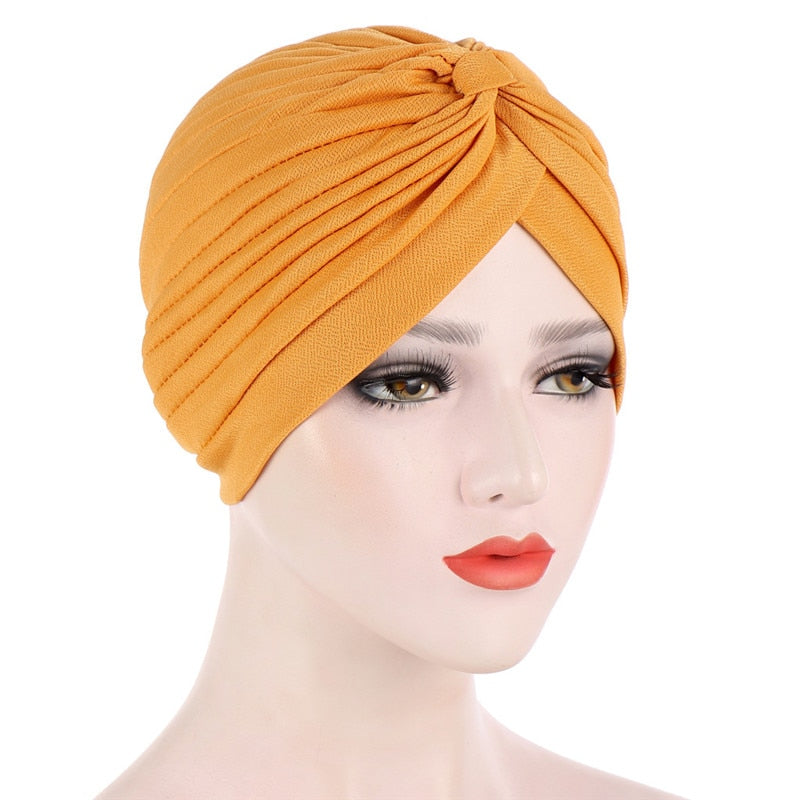 Cotton solid folds pearl muslim turban scarf  women's hijab