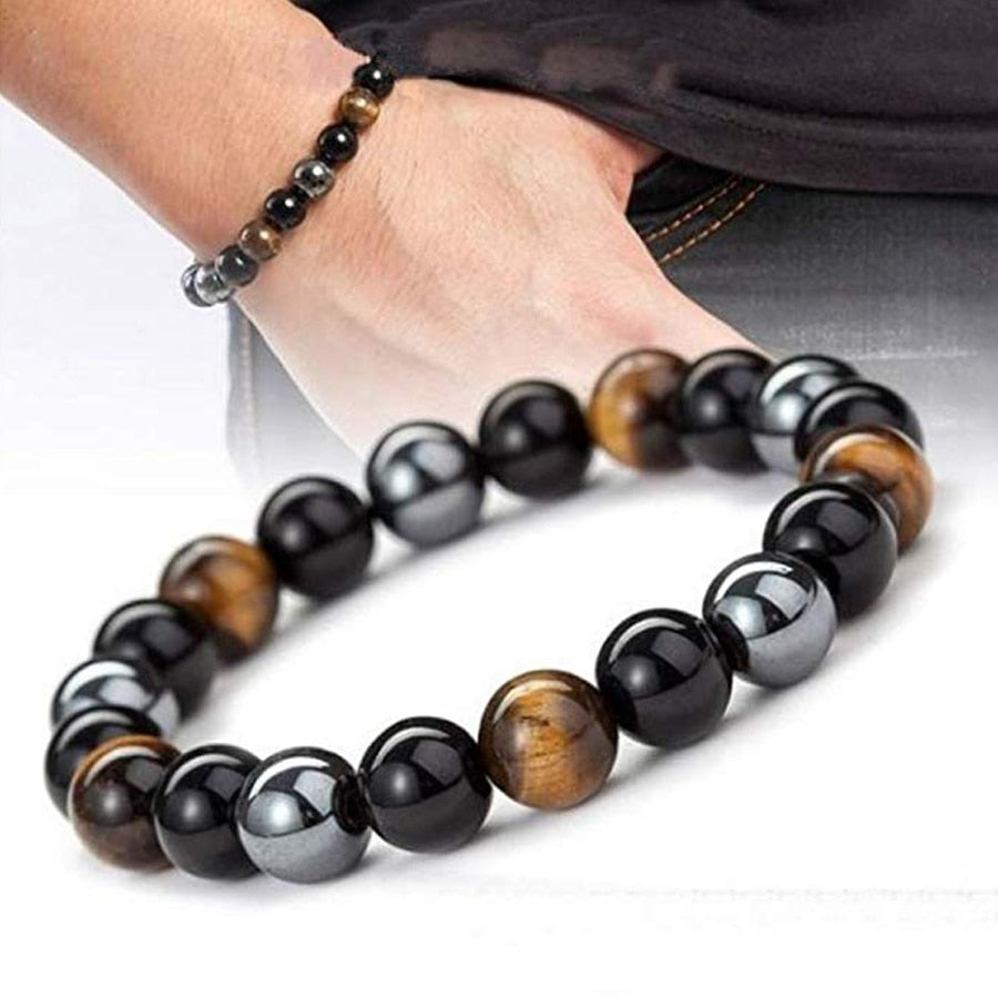 Natural Black Obsidian Hematite Tiger Eye Beads Bracelets/Magnetic Health Protection