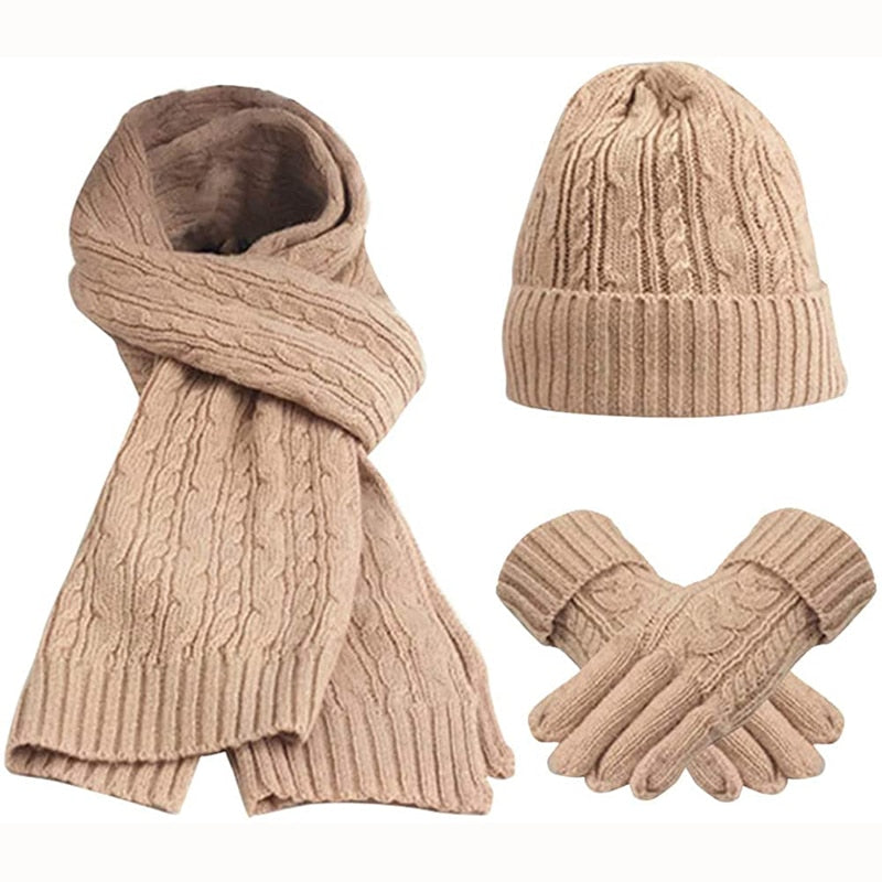 Women's Scarf Sets, Winter Knitted Hat Scarf Gloves