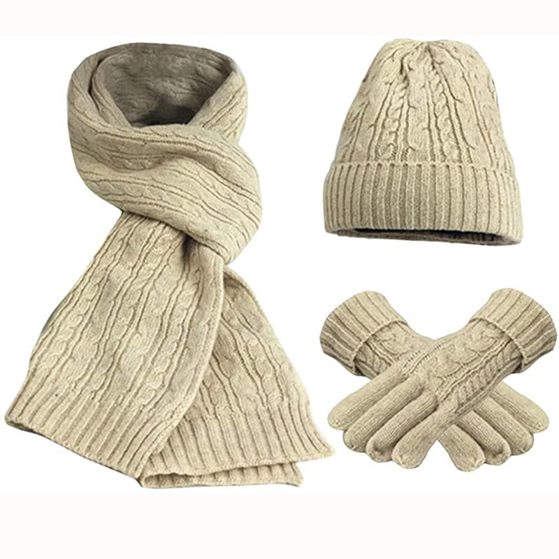 Women's Scarf Sets, Winter Knitted Hat Scarf Gloves