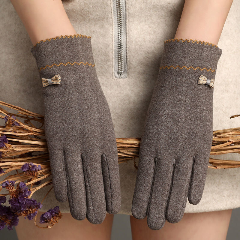 Winter Non-Inverted Velvet Cashmere Full Finger Warm Lace Gloves