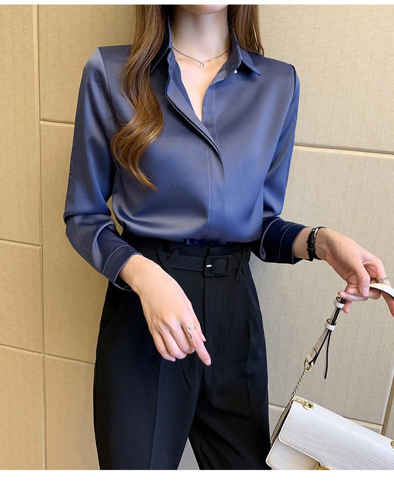 Silk Women's Shirt Long Sleeve Fashion Woman Blouses / Satin Top Female Shirts