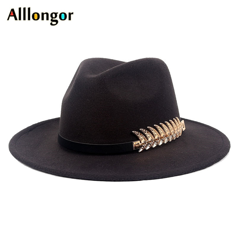 Winter Wide Brim Fedora Hat, Dam Herr Bälte Panama Jazz Cap, Trilby Filt Vintage Hattar