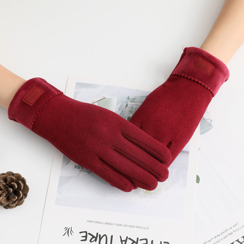 Winter Non-Inverted Velvet Cashmere Full Finger Warm Lace Gloves