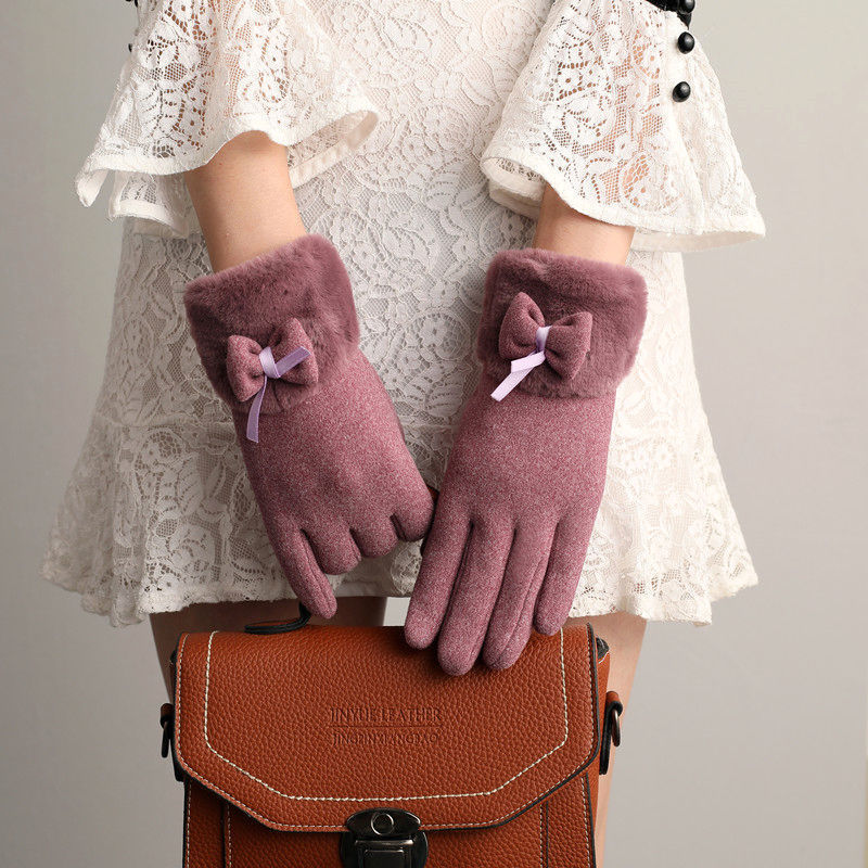 Winter Non-Inverted Velvet Cashmere Full Finger Warm Lace Gloves