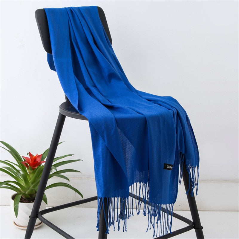 Vinter Dam Scarf Tunna Sjalar och Wraps Lady Solid Kvinna Hijab Stoles Lång Cashmere Pashmina Foulard Head Scarves