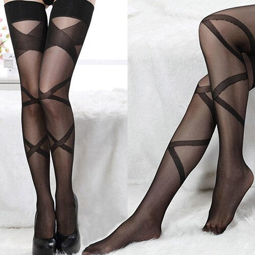 Women's Girl's Sexy Lace Top Thigh-Highs Stripes Black Stockings Socks