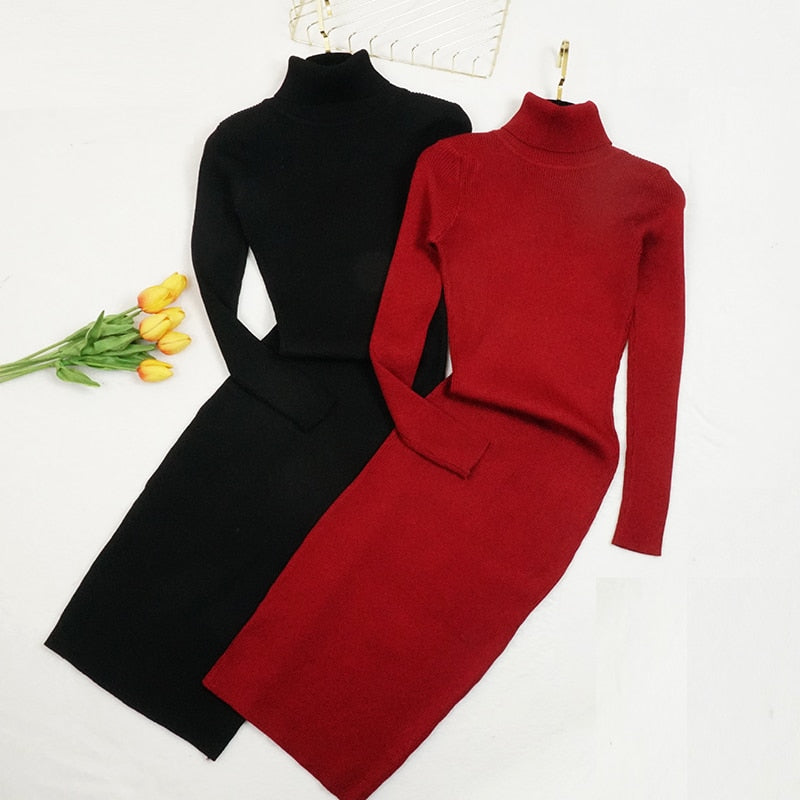 Women Knitted Dress, Long Sleeve Bottoming Dress