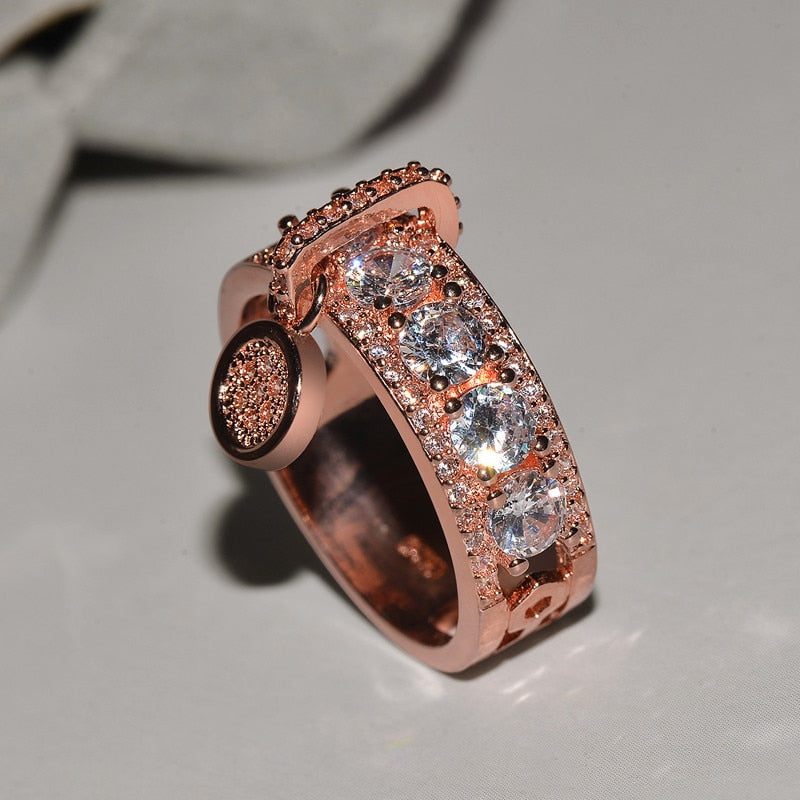 Vintage Rose Gold with White Zircon Ring For Women