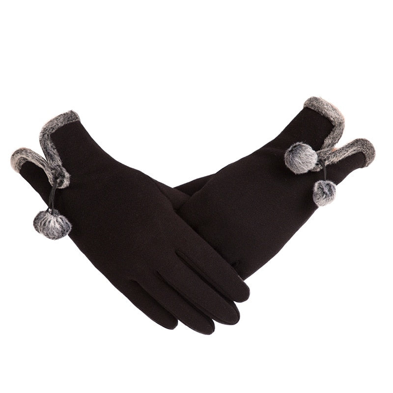 Winter Non-Inverted Velvet Cashmere Full Finger Warm Lace Gloves