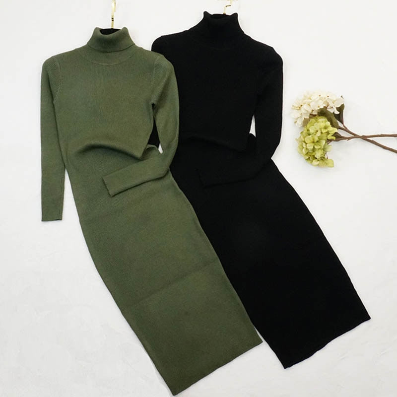 Women Knitted Dress, Long Sleeve Bottoming Dress