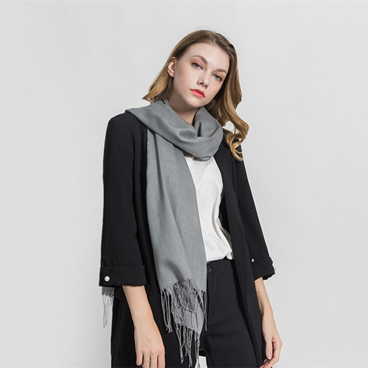 Vinter Dam Scarf Tunna Sjalar och Wraps Lady Solid Kvinna Hijab Stoles Lång Cashmere Pashmina Foulard Head Scarves