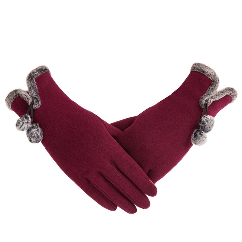 Winter Non-Inverted Velvet Cashmere Full Finger Warm Lace Gloves