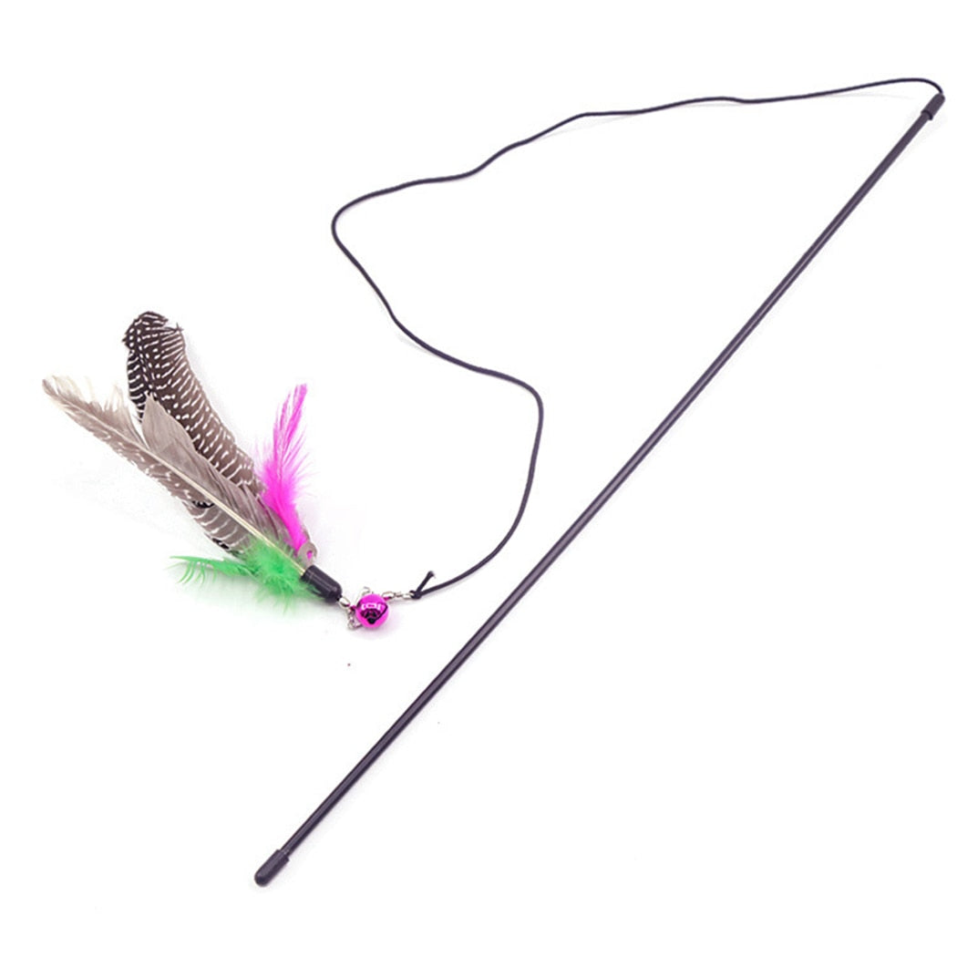 1pc Cat Toy Stick Feather Wand With Bell Mouse Cage Toys, Plastic Artificial Colorful Cat Teaser Toy