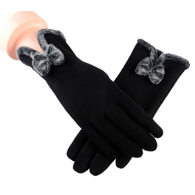 Winter Non-Inverted Velvet Cashmere Full Finger Warm Lace Gloves