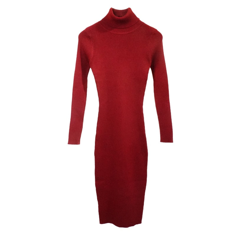 Women Knitted Dress, Long Sleeve Bottoming Dress