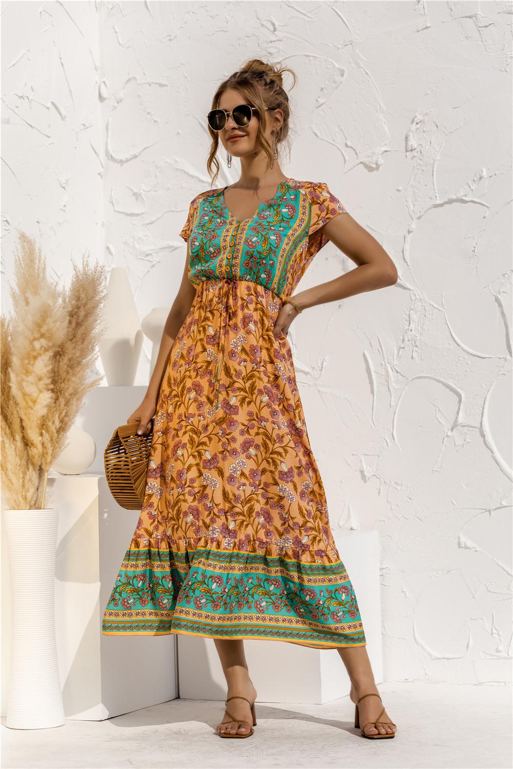 Viskos Dam Sommar Boho Klänning, Bohemian Maxi