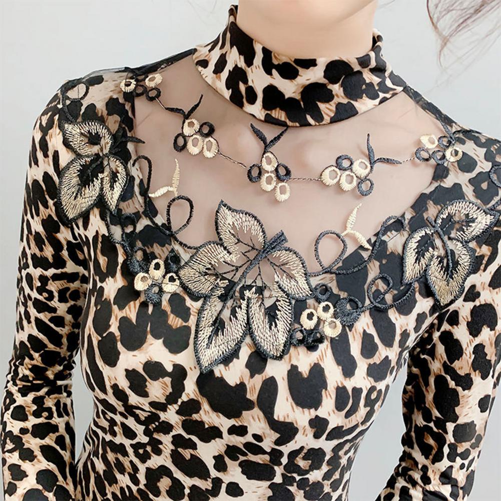Women Shirts Long Sleeve Leopard Print