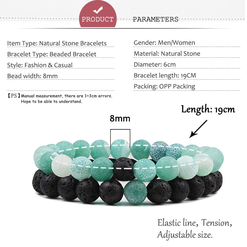 1-2PCS Natural Lava Stone Beaded Bracelets