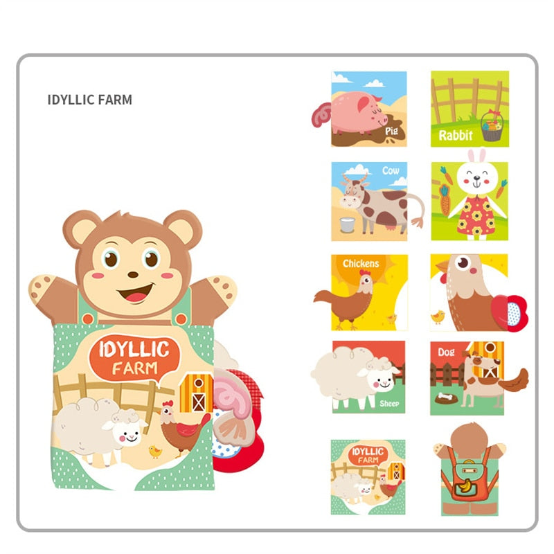 Hand Puppet Fabric Books, Newborn Baby Educational Cloth Book, Kids Early Learning Develop Reading Puzzle Book Toys