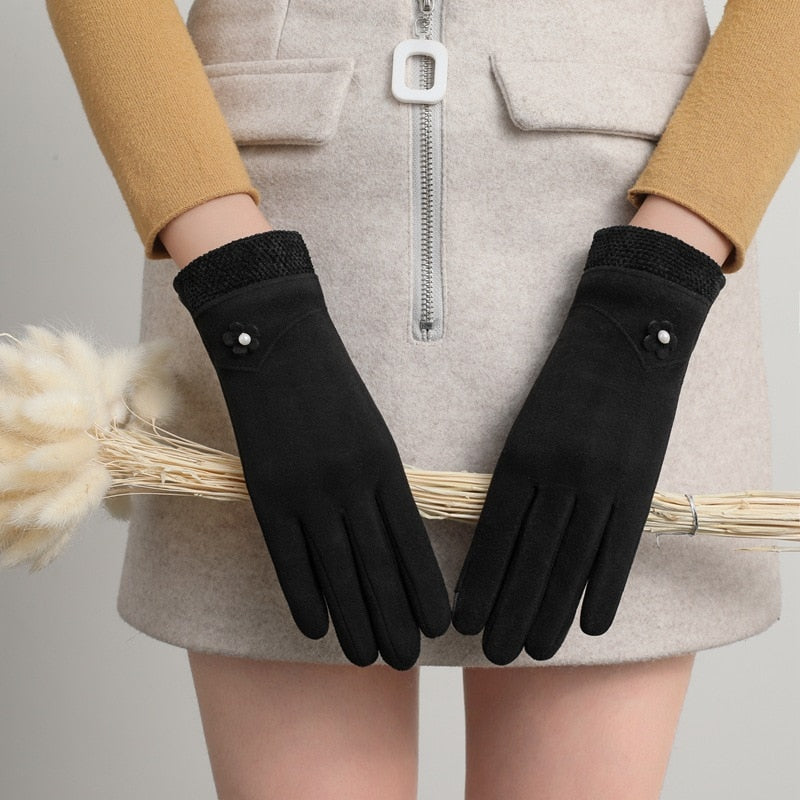 Winter Non-Inverted Velvet Cashmere Full Finger Warm Lace Gloves