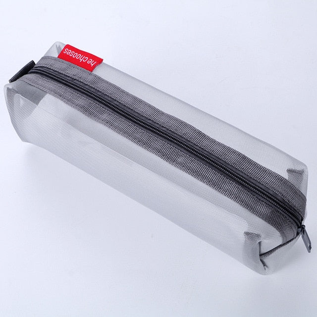 Transparent Stationery Pencil Bag, Nylon Mesh Pen Case, Large Capacity Pouch