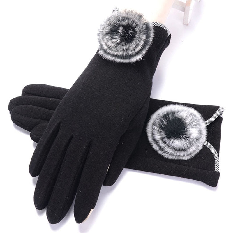 Winter Non-Inverted Velvet Cashmere Full Finger Warm Lace Gloves