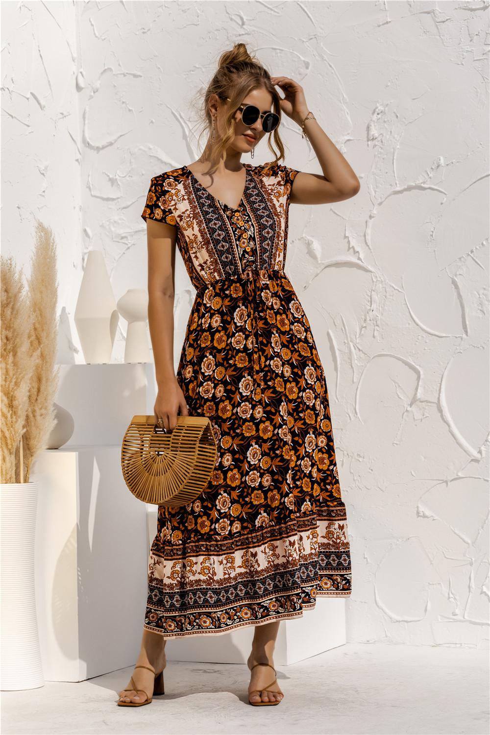 Viskos Dam Sommar Boho Klänning, Bohemian Maxi