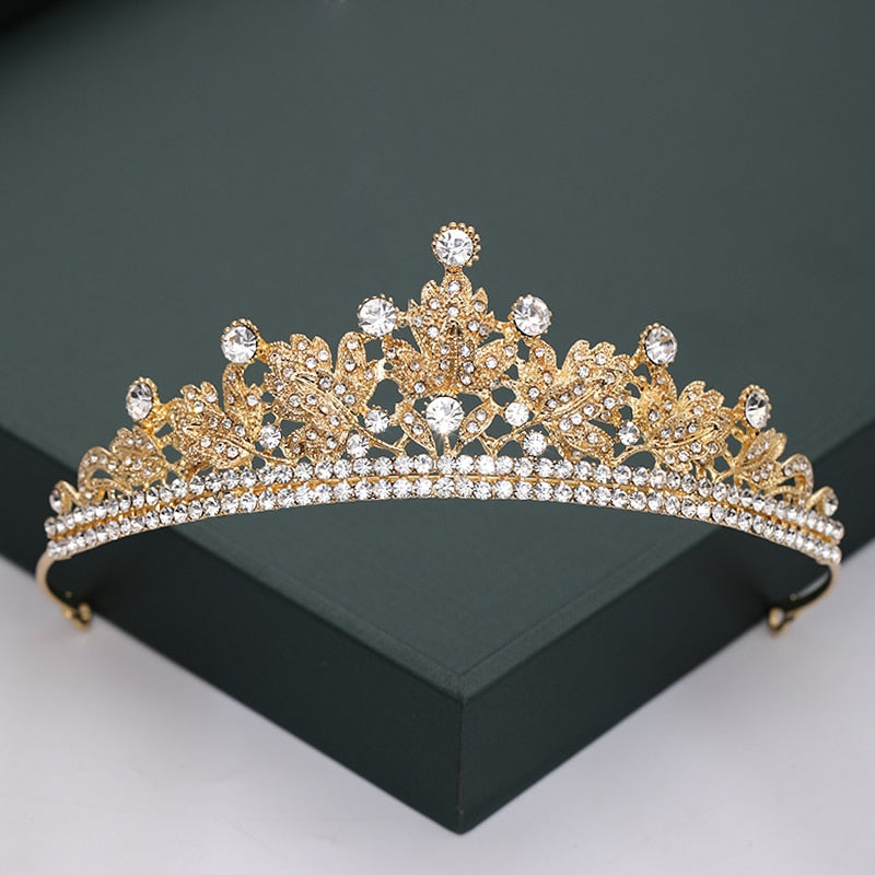 Gold Silver Color Crystal Pearls And Crowns For Wedding Bride, Rhinestone Head Ornaments