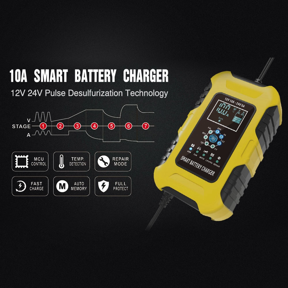 Full Automatic 110V to 240V To 12V 10A 24V 5A Intelligent Car Battery Charger