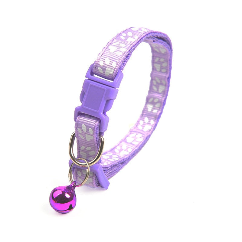 1Pc Colorful Cute Bell Collar, Adjustable Buckle Cat Collar, Footprint Kitten Collar