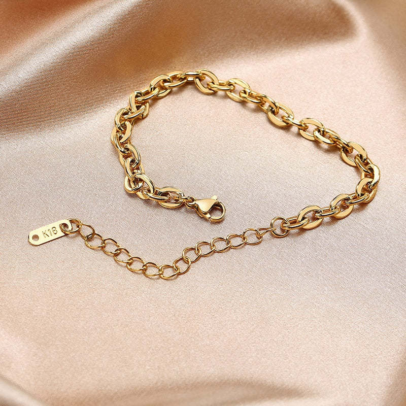 Gold Color Stainless Steel Rectangle Link Bracelets
