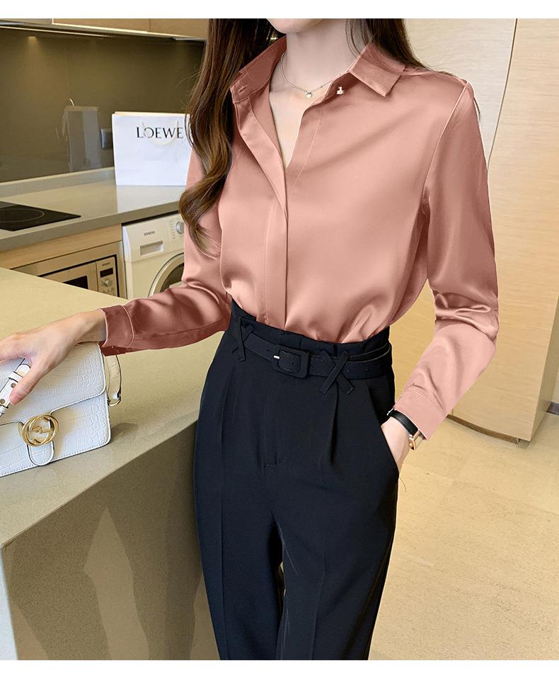 Silk Women's Shirt Long Sleeve Fashion Woman Blouses / Satin Top Female Shirts